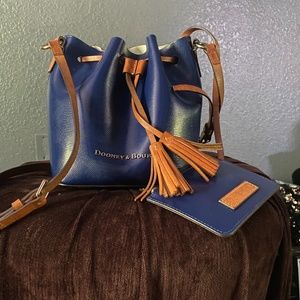 Dooney & Bourke Navy Blue and Tan Shoulder Bag